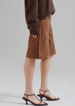 The Frankie Shop Remain Suede Bermuda Slit Shorts Emperador