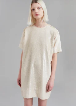 The Frankie Shop Riley Sequins Tee Mini Dress Cream Outlet