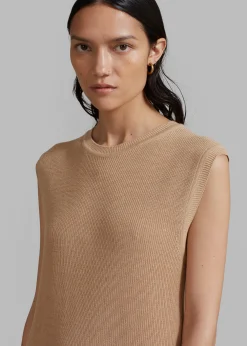 The Frankie Shop Rosie Knit Dress Camel New