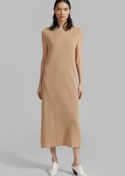 The Frankie Shop Rosie Knit Dress Camel New