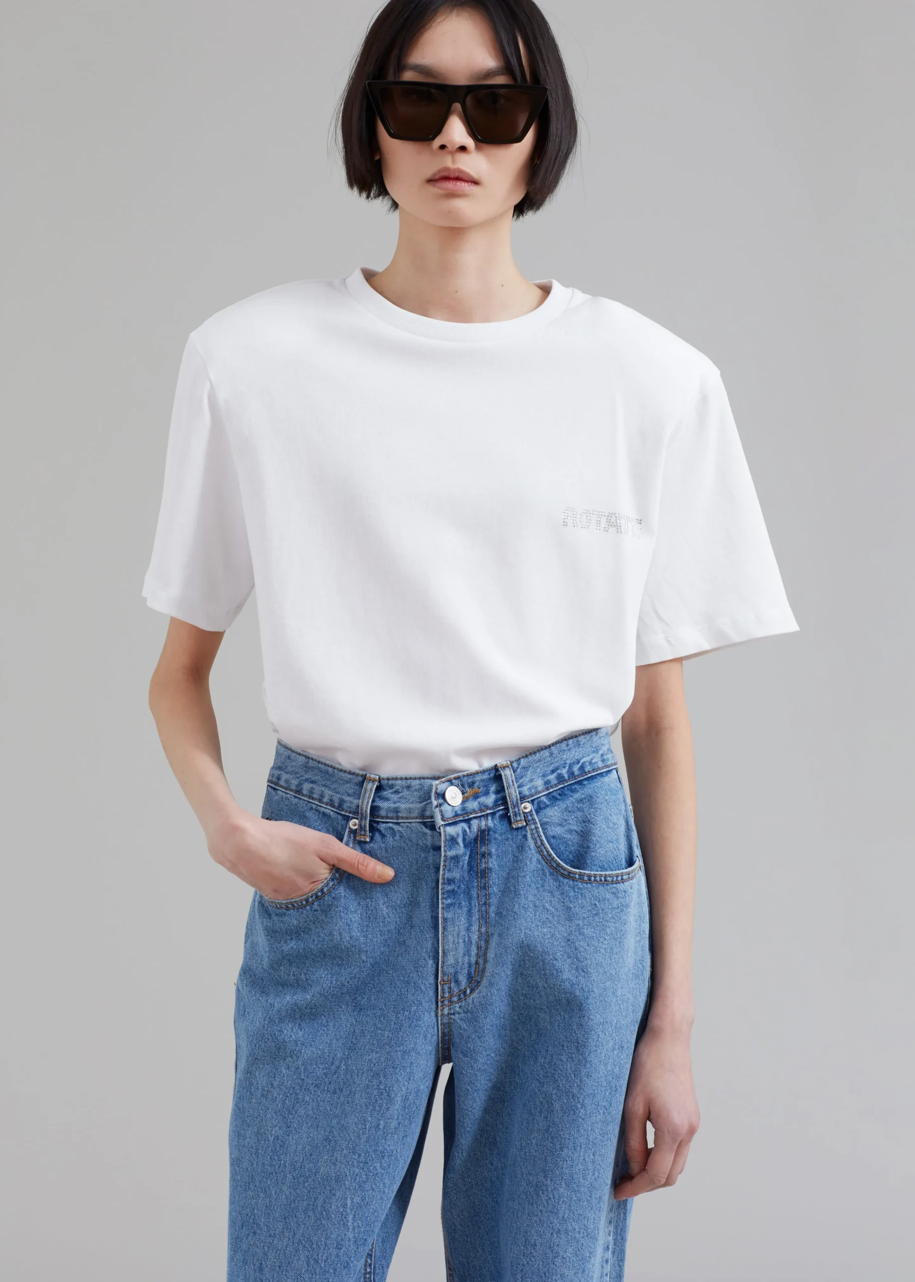 The Frankie Shop Rotate Boxy Lasercut T-Shirt Bright White New