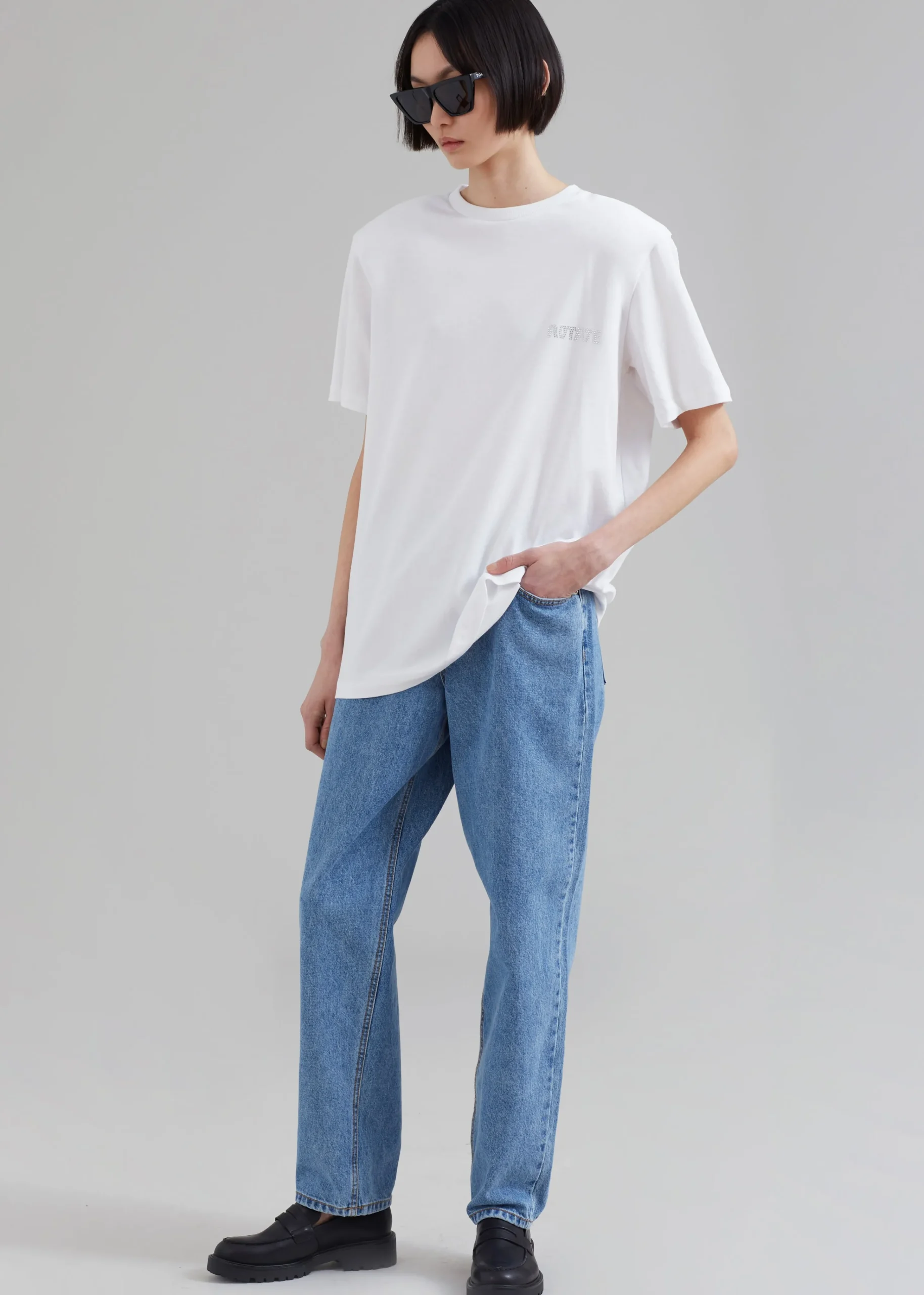 The Frankie Shop Rotate Boxy Lasercut T-Shirt Bright White New
