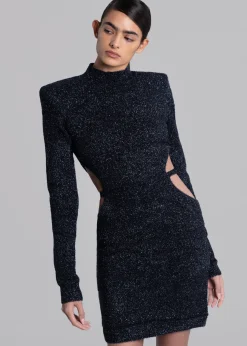 The Frankie Shop Rotate Glitter Knit Padded Shoulder Dress Blue Nights Best