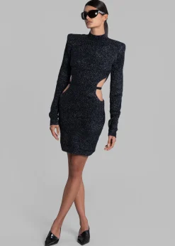 The Frankie Shop Rotate Glitter Knit Padded Shoulder Dress Blue Nights Best