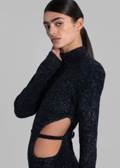 The Frankie Shop Rotate Glitter Knit Padded Shoulder Dress Blue Nights Best