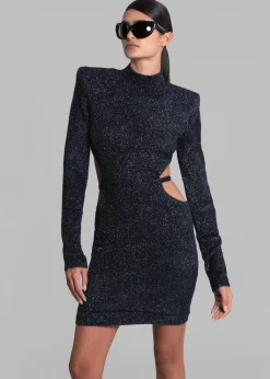 The Frankie Shop Rotate Glitter Knit Padded Shoulder Dress Blue Nights Best