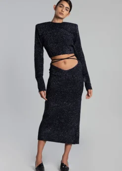 The Frankie Shop Rotate Glitter Knit Pencil Skirt Blue Nights Best