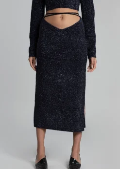 The Frankie Shop Rotate Glitter Knit Pencil Skirt Blue Nights Best