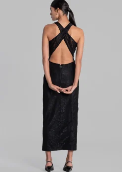 The Frankie Shop Rotate Mesh Lace Slit Dress Black Hot