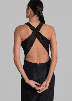 The Frankie Shop Rotate Mesh Lace Slit Dress Black Hot