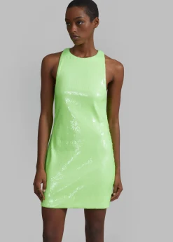 The Frankie Shop Rotate Sequins Mini High Neck Dress Green Gecko Outlet
