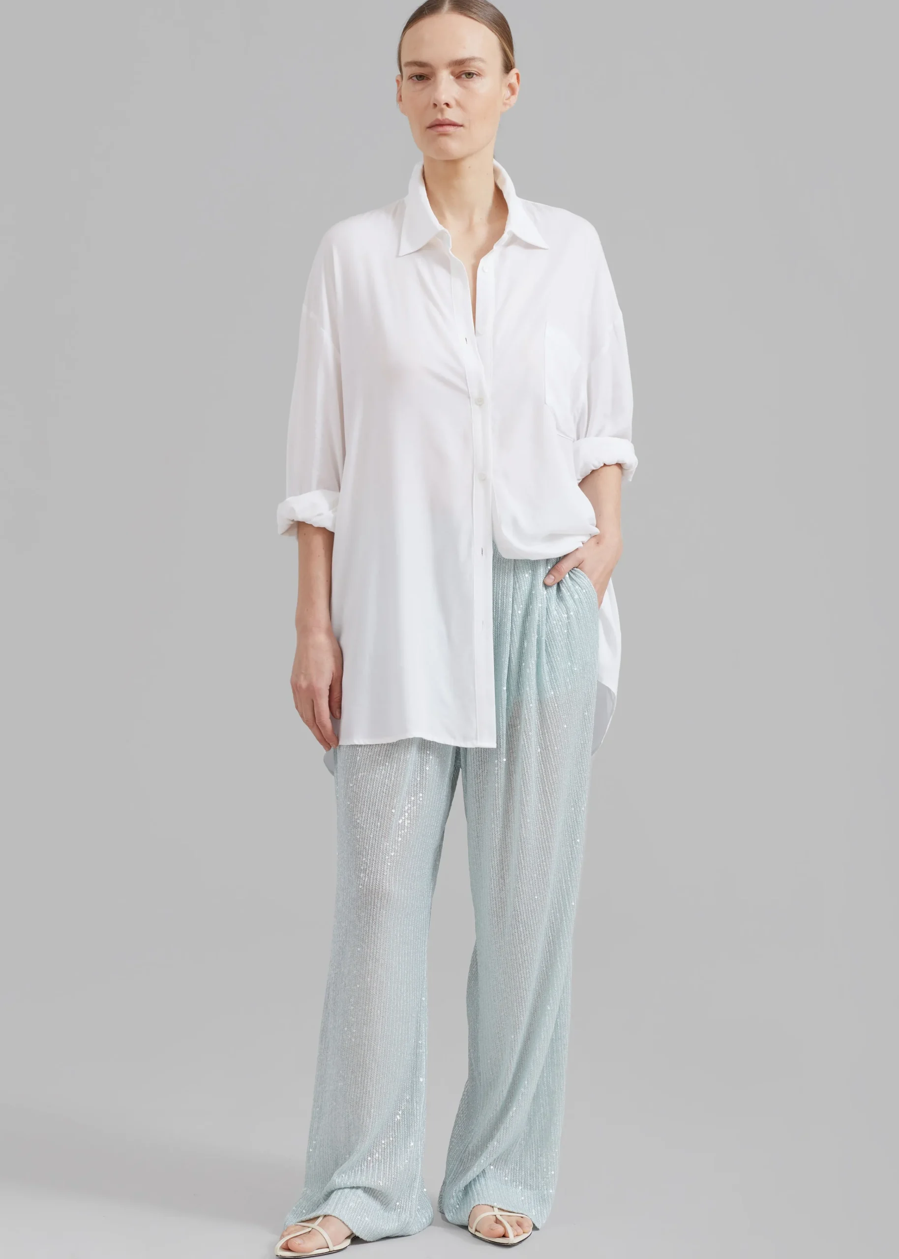 The Frankie Shop Rotate Transparent Sequin Low Waist Pants Light Blue Sale