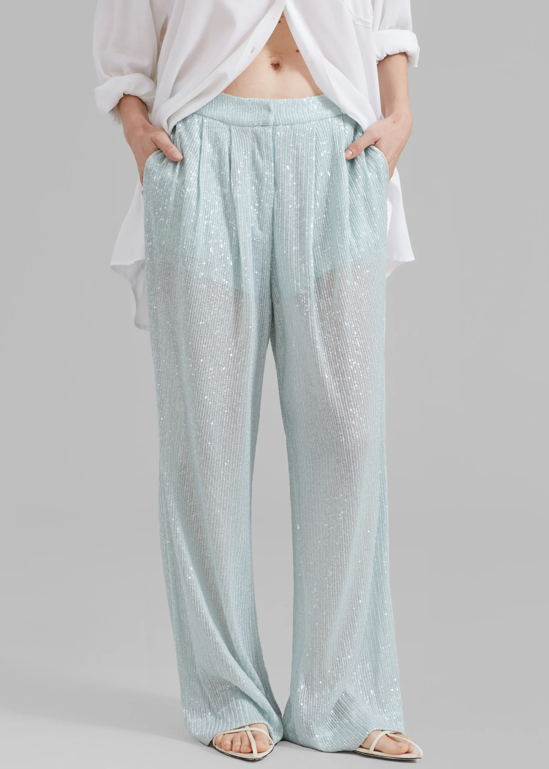 The Frankie Shop Rotate Transparent Sequin Low Waist Pants Light Blue Sale