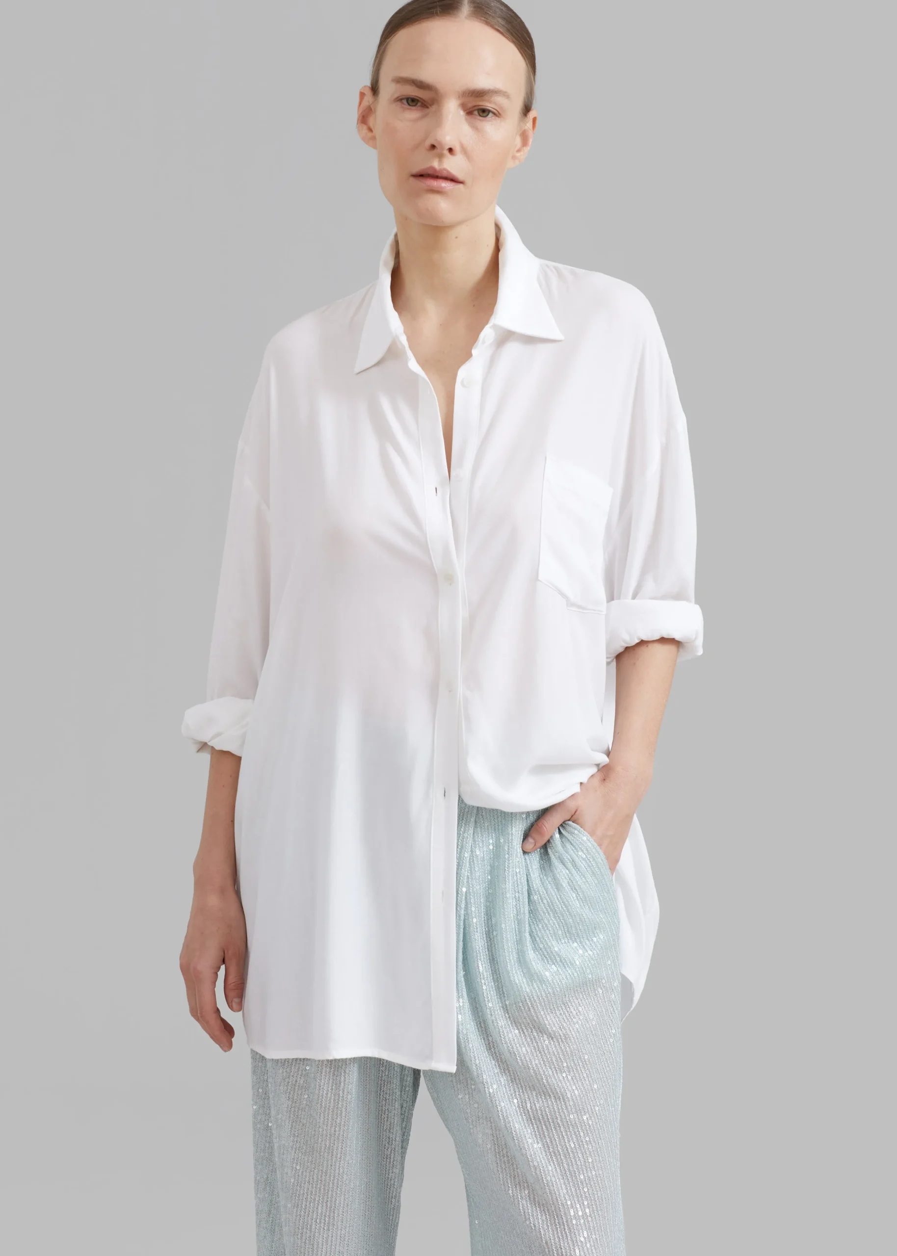 The Frankie Shop Rotate Transparent Sequin Low Waist Pants Light Blue Sale