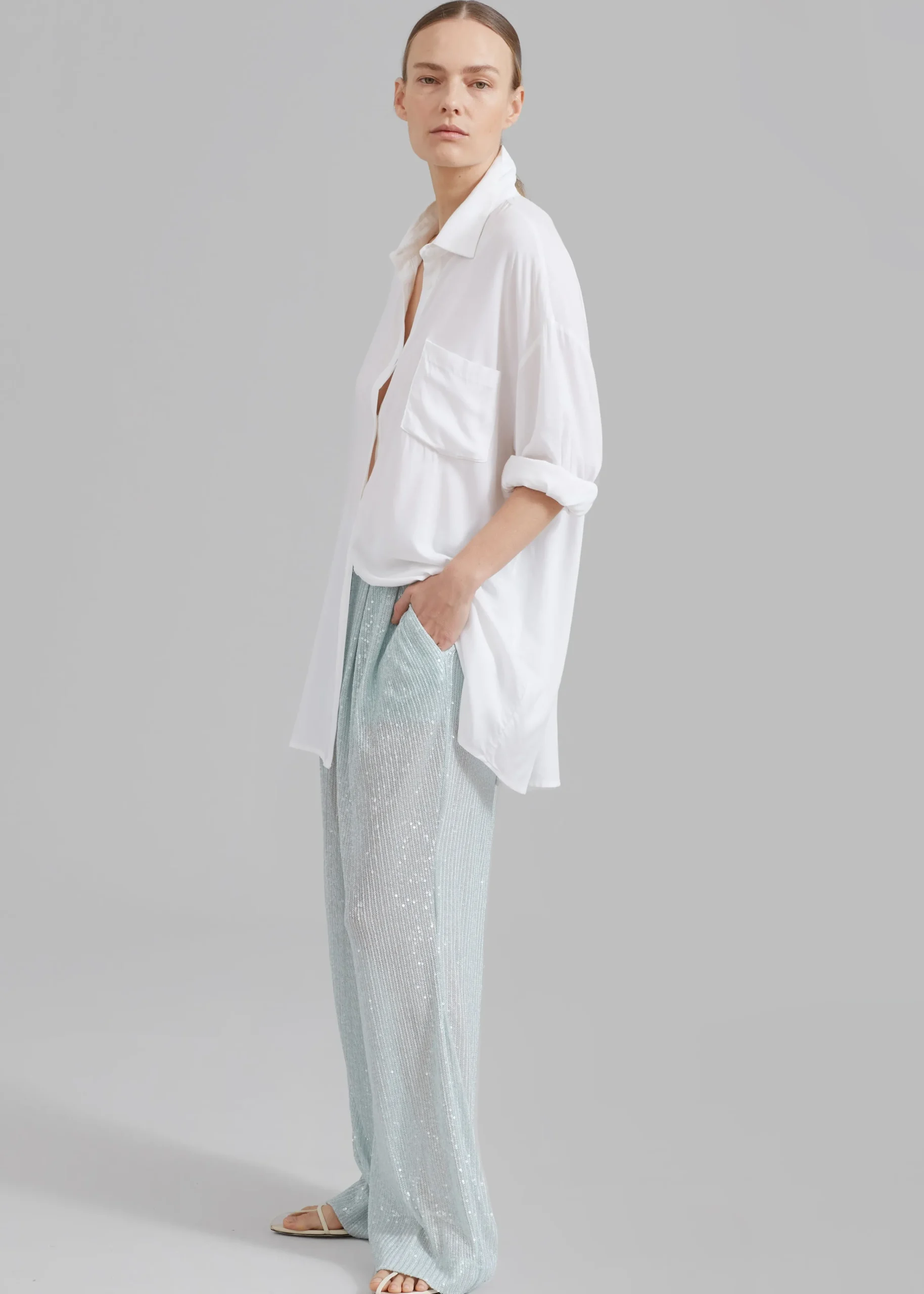 The Frankie Shop Rotate Transparent Sequin Low Waist Pants Light Blue Sale