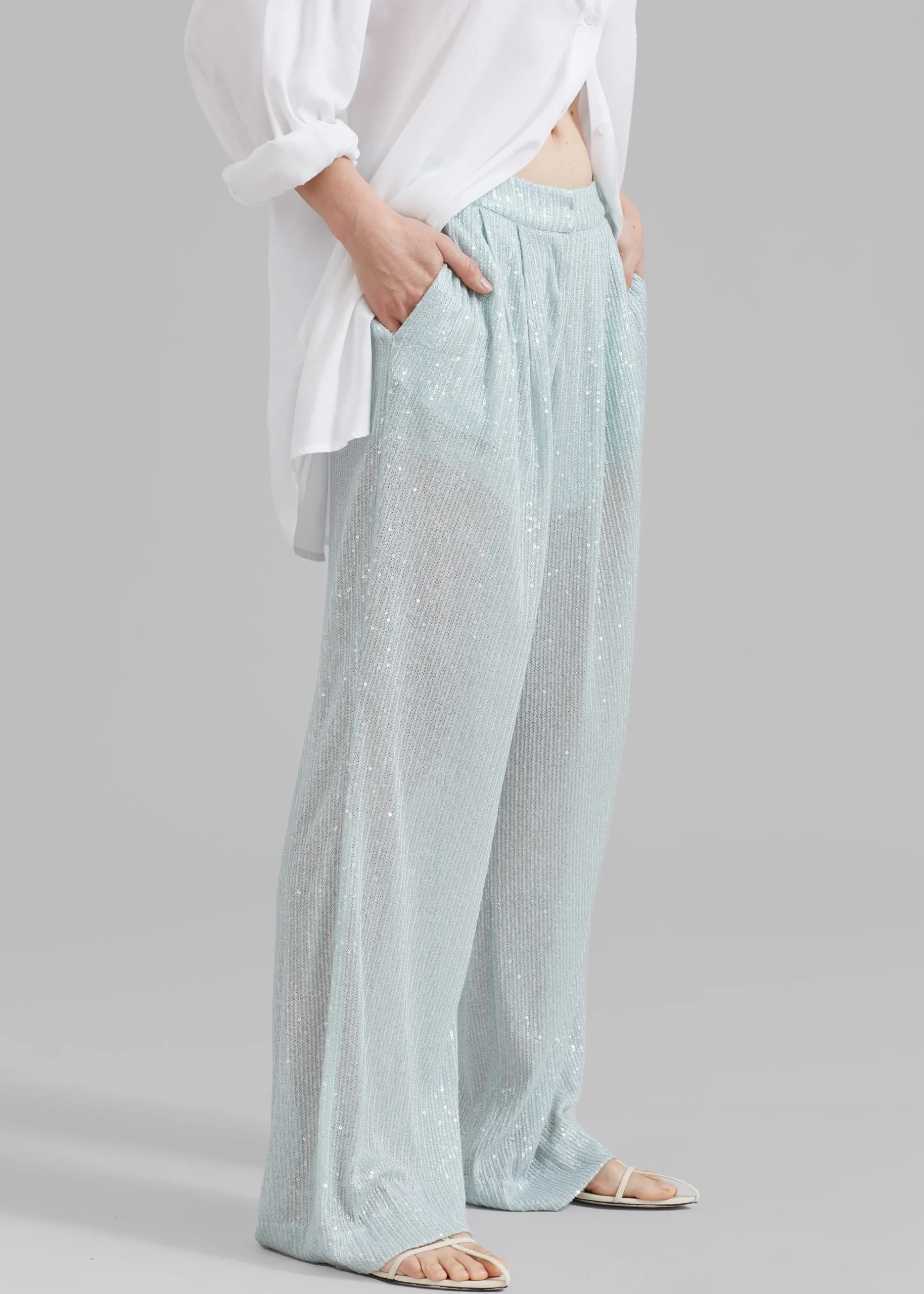 The Frankie Shop Rotate Transparent Sequin Low Waist Pants Light Blue Sale