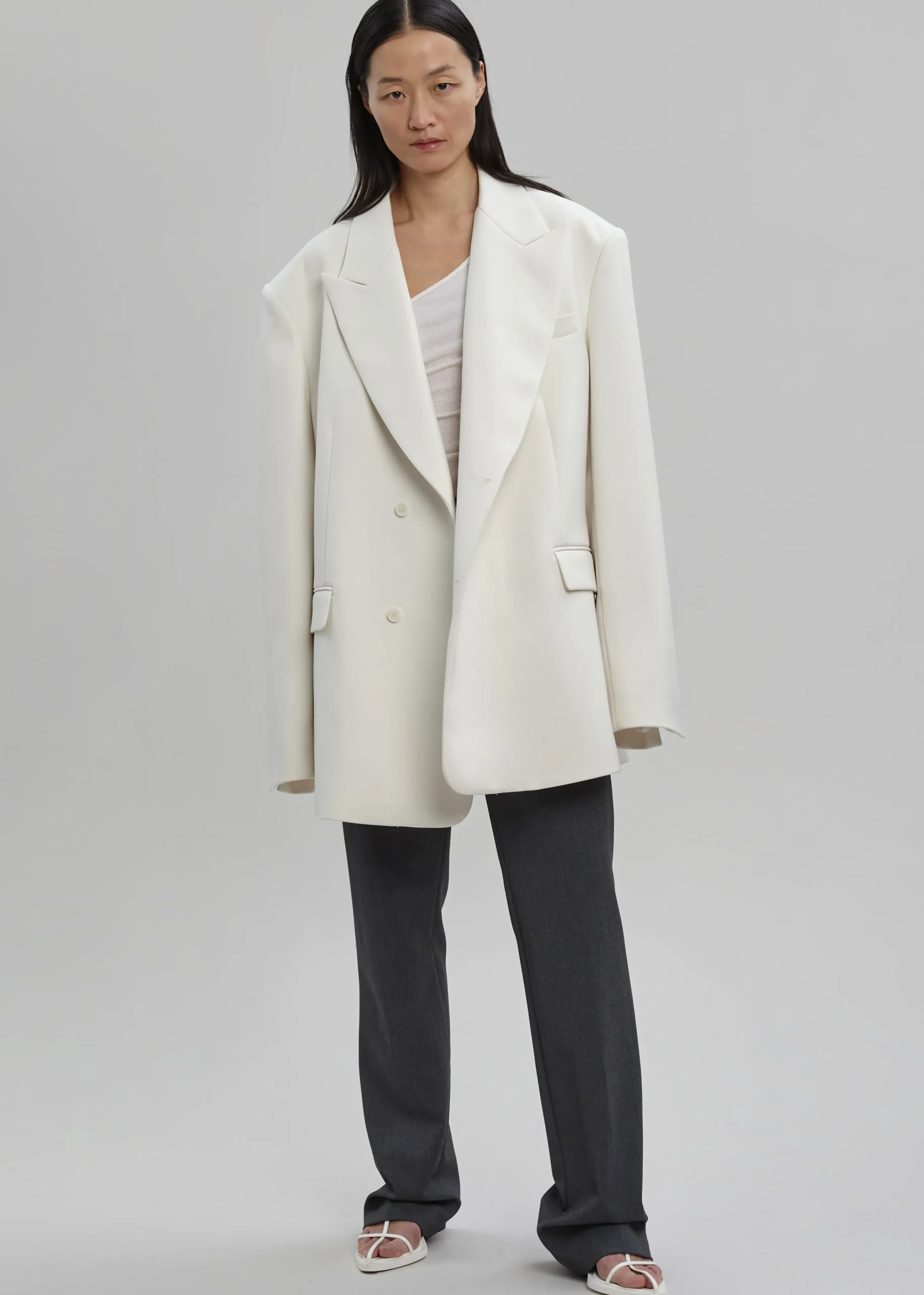 The Frankie Shop Sadie Oversized Double Breasted Blazer Cream Best