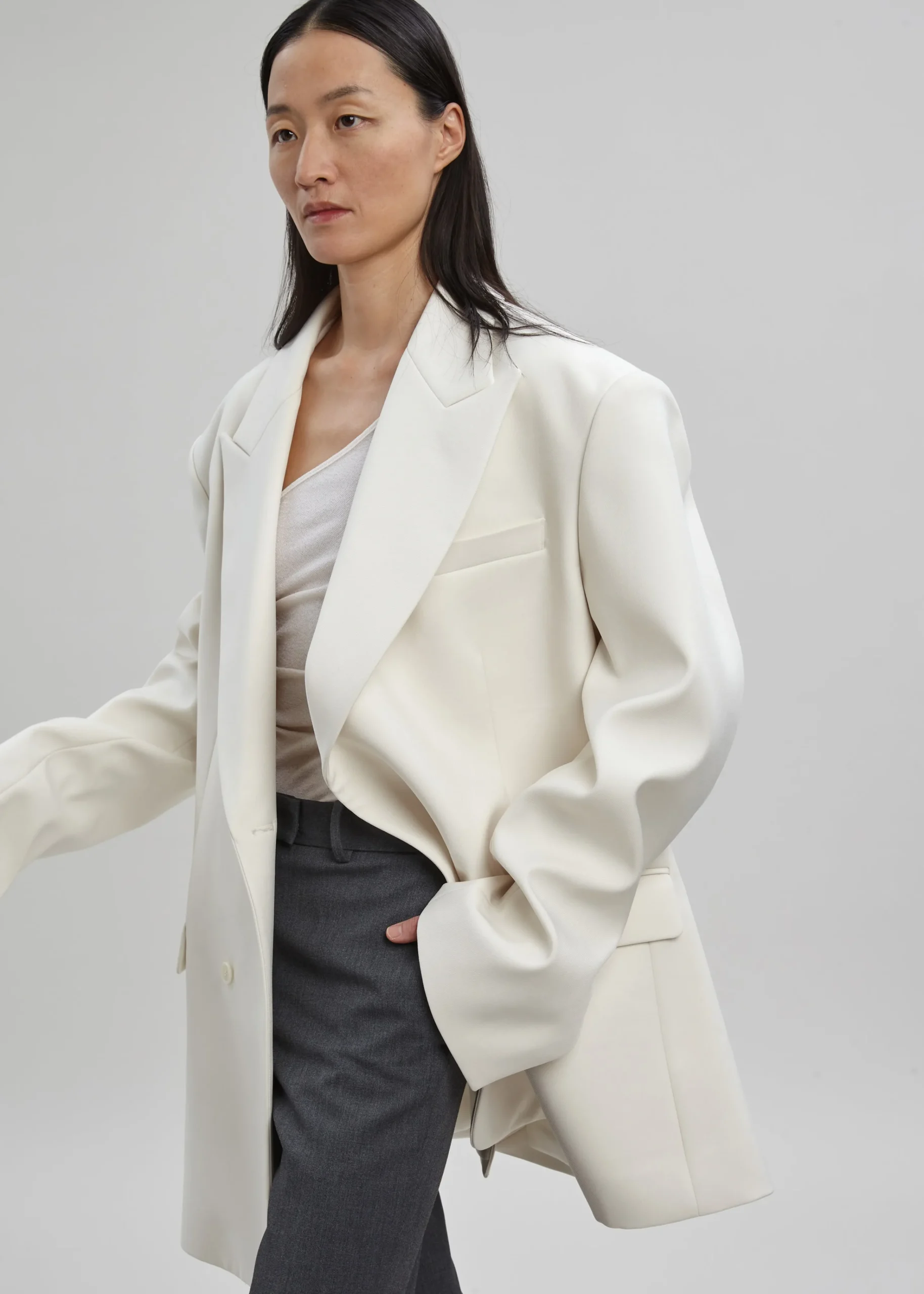 The Frankie Shop Sadie Oversized Double Breasted Blazer Cream Best