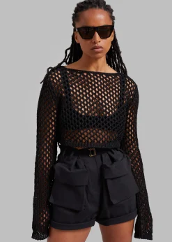 The Frankie Shop Safa Crochet Open-Knit Top Black Hot