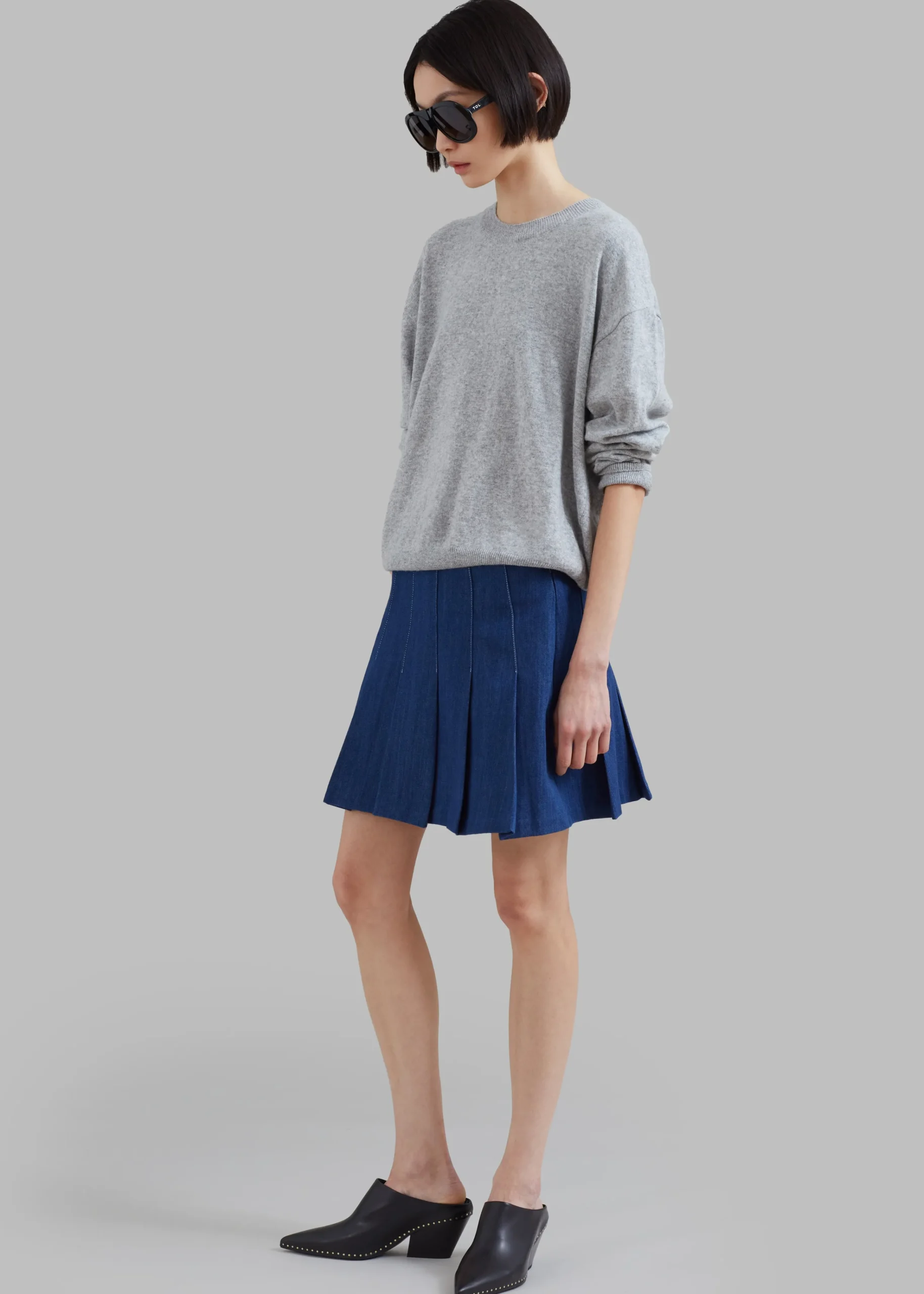 The Frankie Shop Sase Pleated Denim Skirt Blue Online