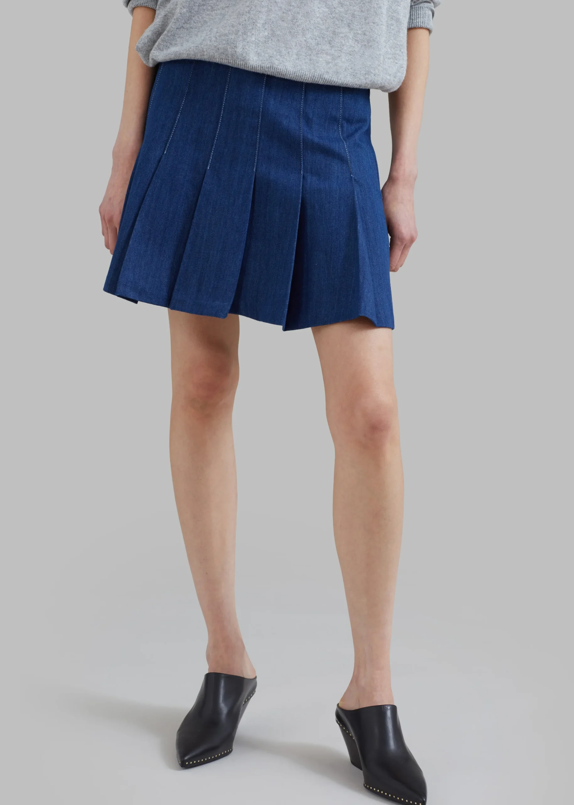 The Frankie Shop Sase Pleated Denim Skirt Blue Online