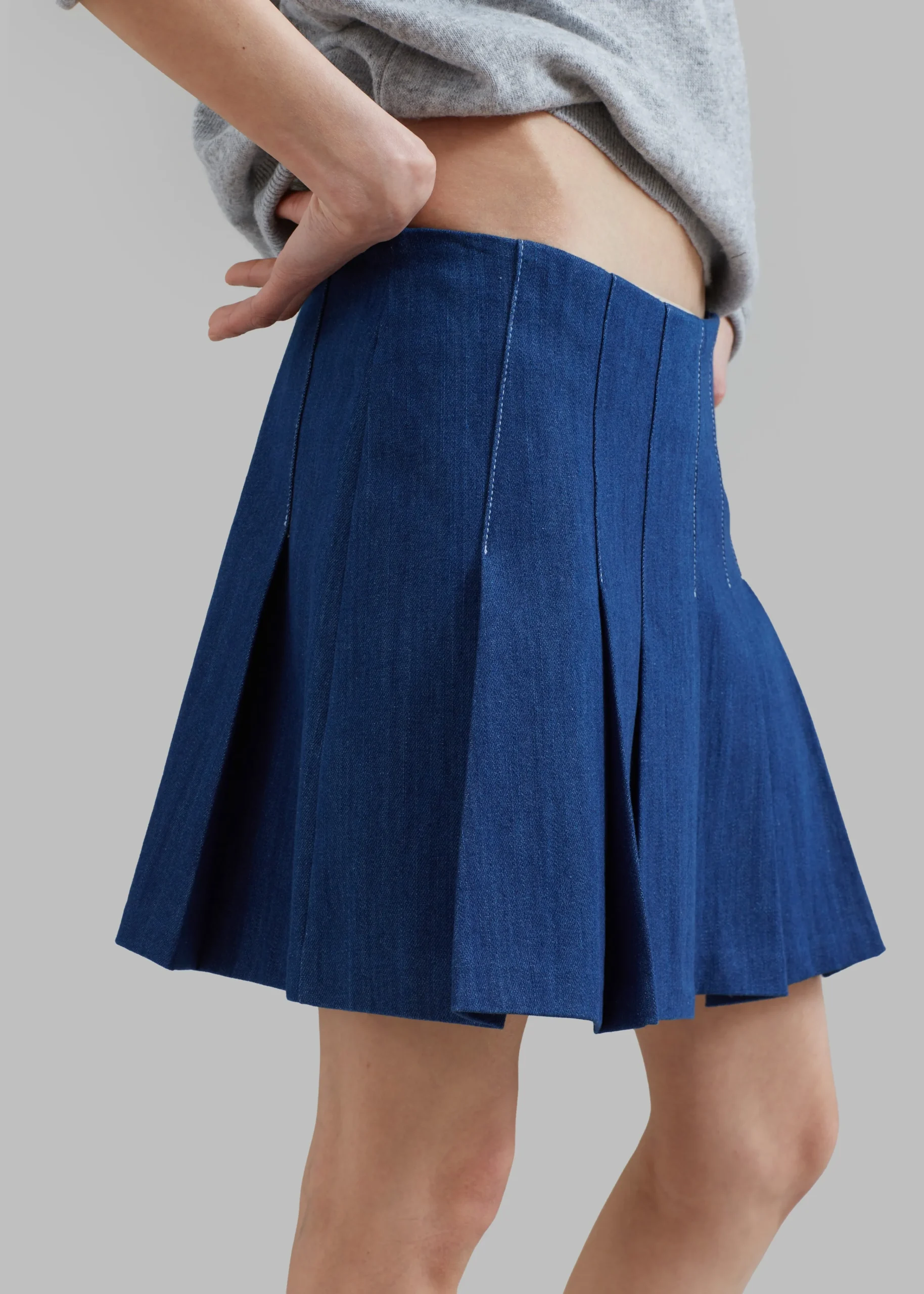 The Frankie Shop Sase Pleated Denim Skirt Blue Online