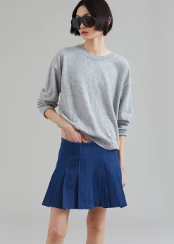 The Frankie Shop Sase Pleated Denim Skirt Blue Online