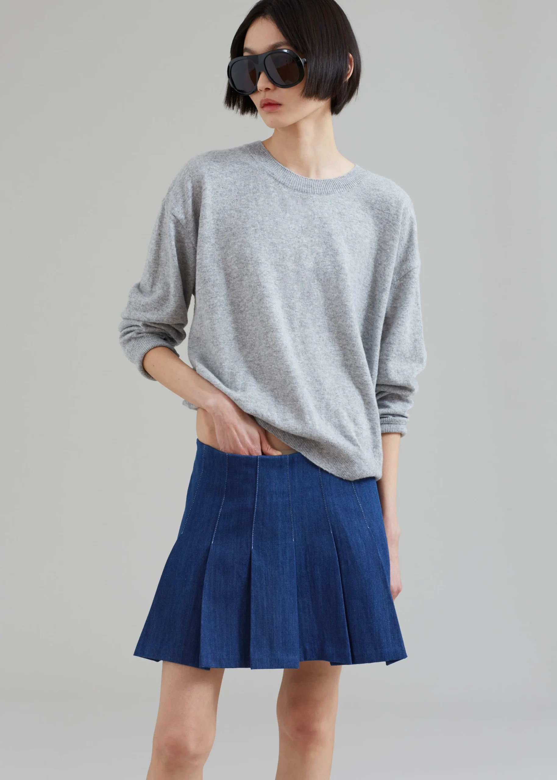 The Frankie Shop Sase Pleated Denim Skirt Blue Online
