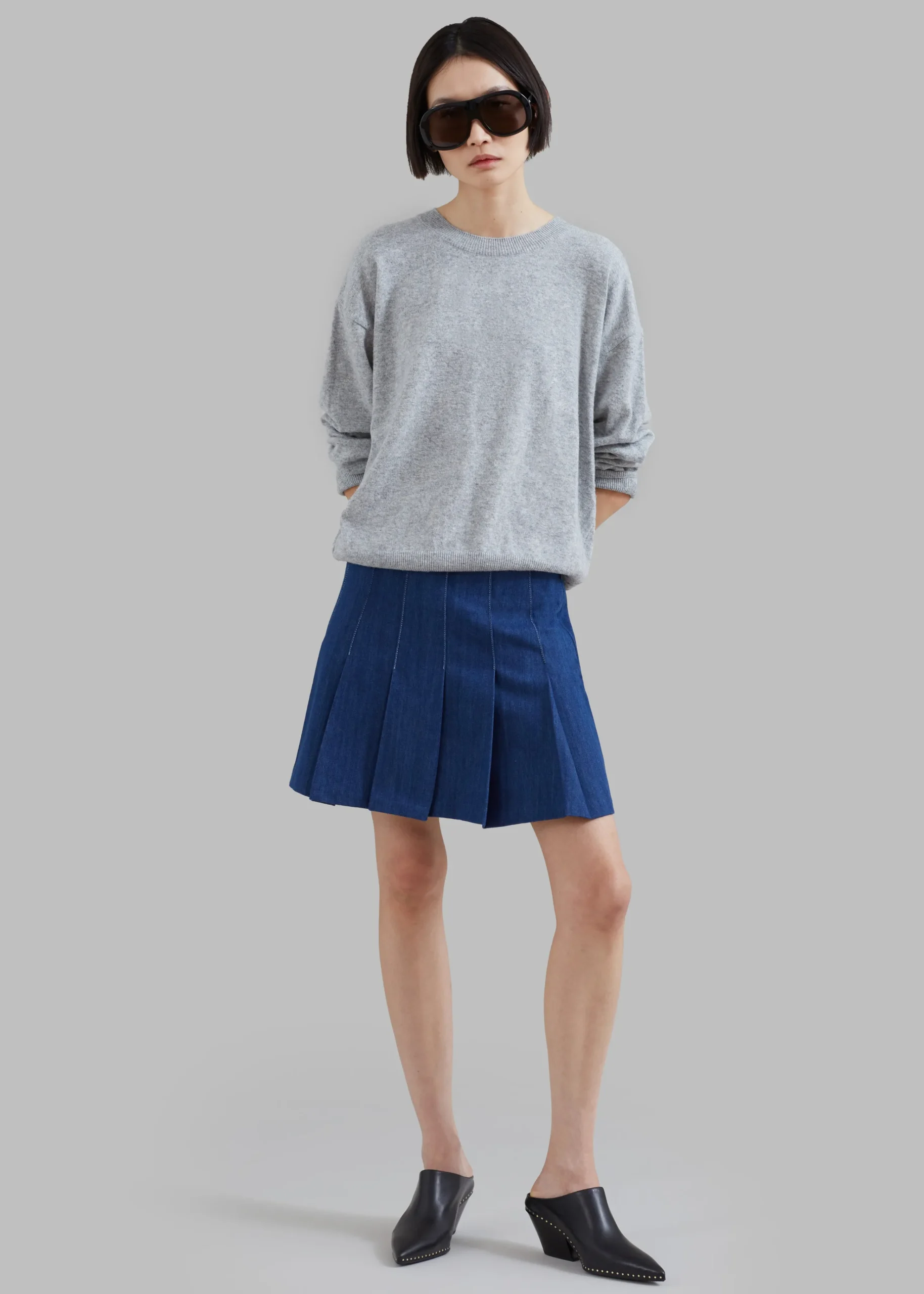 The Frankie Shop Sase Pleated Denim Skirt Blue Online