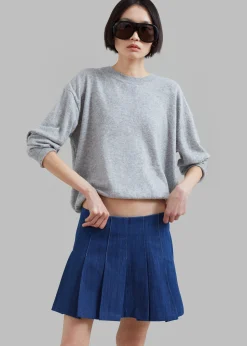 The Frankie Shop Sase Pleated Denim Skirt Blue Online