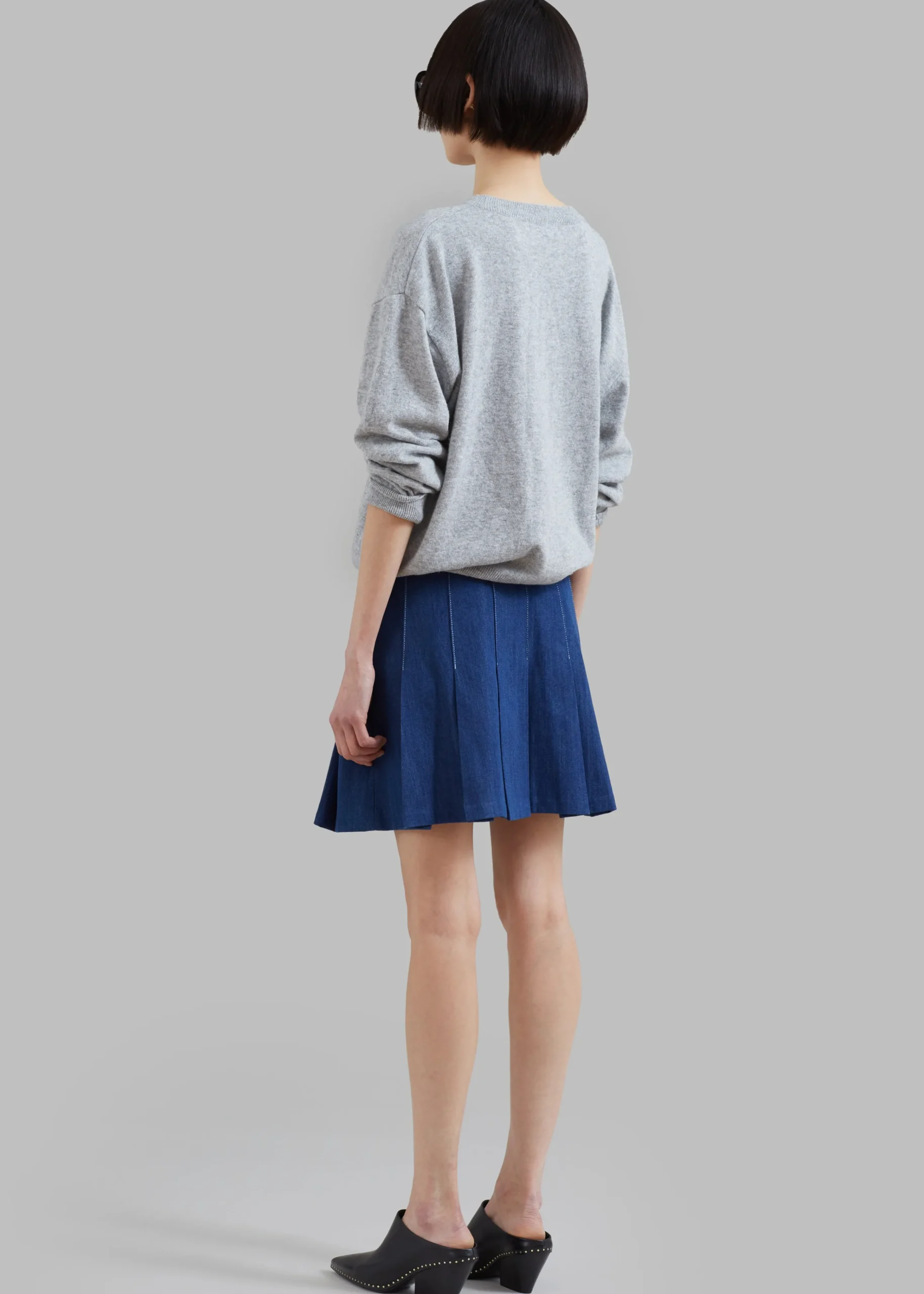 The Frankie Shop Sase Pleated Denim Skirt Blue Online