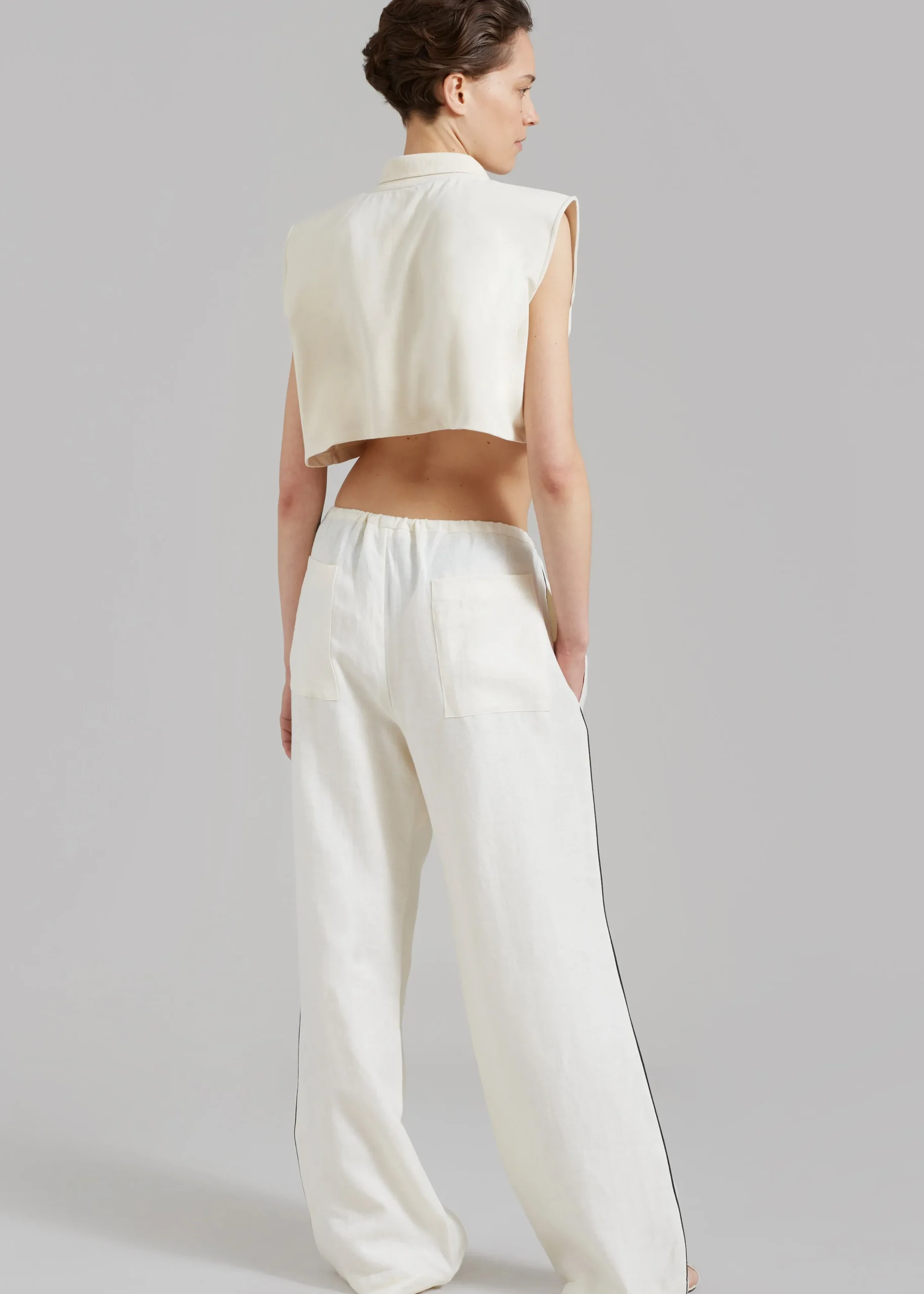 The Frankie Shop Serena Polo Padded Shoulders Boxy Top Beige Hot