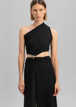 The Frankie Shop Sid Neigum Knit One-Shoulder Strap Dress W Hardware Detail Black Hot