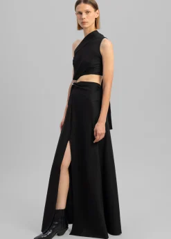 The Frankie Shop Sid Neigum Knit One-Shoulder Strap Dress W Hardware Detail Black Hot