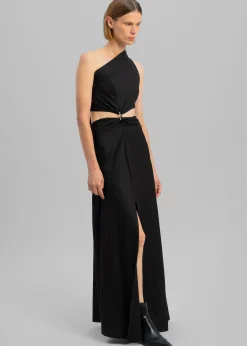 The Frankie Shop Sid Neigum Knit One-Shoulder Strap Dress W Hardware Detail Black Hot