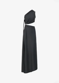 The Frankie Shop Sid Neigum Knit One-Shoulder Strap Dress W Hardware Detail Black Hot