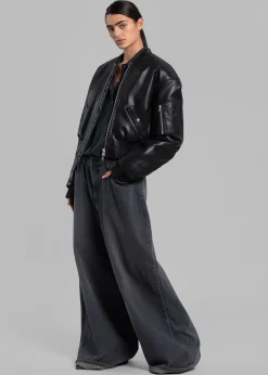 The Frankie Shop Sille Faux-Leather Cropped Bomber Black Sale