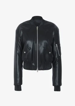 The Frankie Shop Sille Faux-Leather Cropped Bomber Black Sale