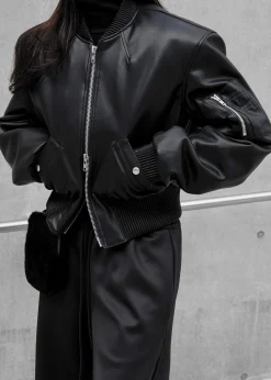 The Frankie Shop Sille Faux-Leather Cropped Bomber Black Sale