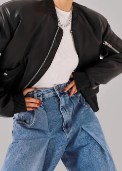 The Frankie Shop Sille Faux-Leather Cropped Bomber Black Sale
