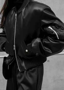 The Frankie Shop Sille Faux-Leather Cropped Bomber Black Sale