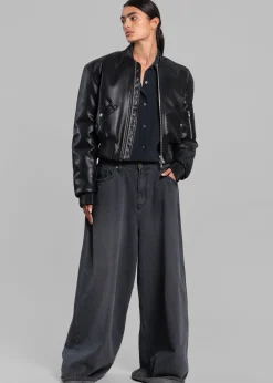 The Frankie Shop Sille Faux-Leather Cropped Bomber Black Sale