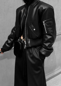 The Frankie Shop Sille Faux-Leather Cropped Bomber Black Sale