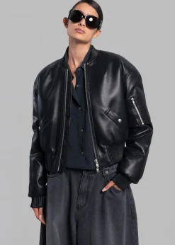The Frankie Shop Sille Faux-Leather Cropped Bomber Black Sale