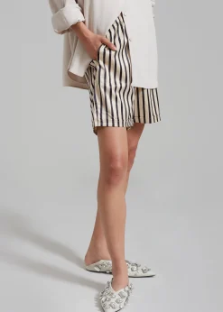 The Frankie Shop Solaqua Silk Shorts Ecru With Black Stripes Outlet