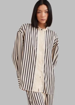 The Frankie Shop Solaqua The Resort Shirt Ecru With Black Stripes Clearance