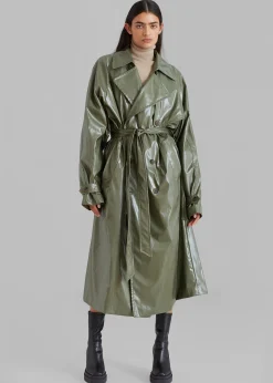 The Frankie Shop Sue Vinyl Trench Coat Green Best