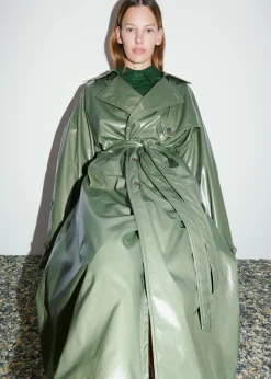 The Frankie Shop Sue Vinyl Trench Coat Green Best