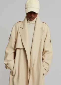 The Frankie Shop Suzanne Boiled Wool Trench Coat Beige Outlet