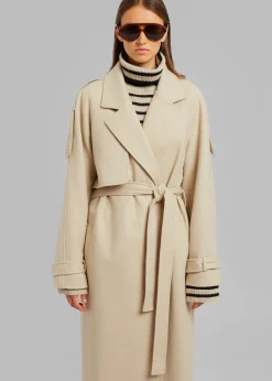The Frankie Shop Suzanne Boiled Wool Trench Coat Beige Outlet